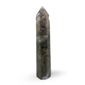 Moss agate tower white background
