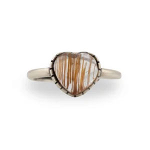 golden Rutilated quartz heart shaped ring