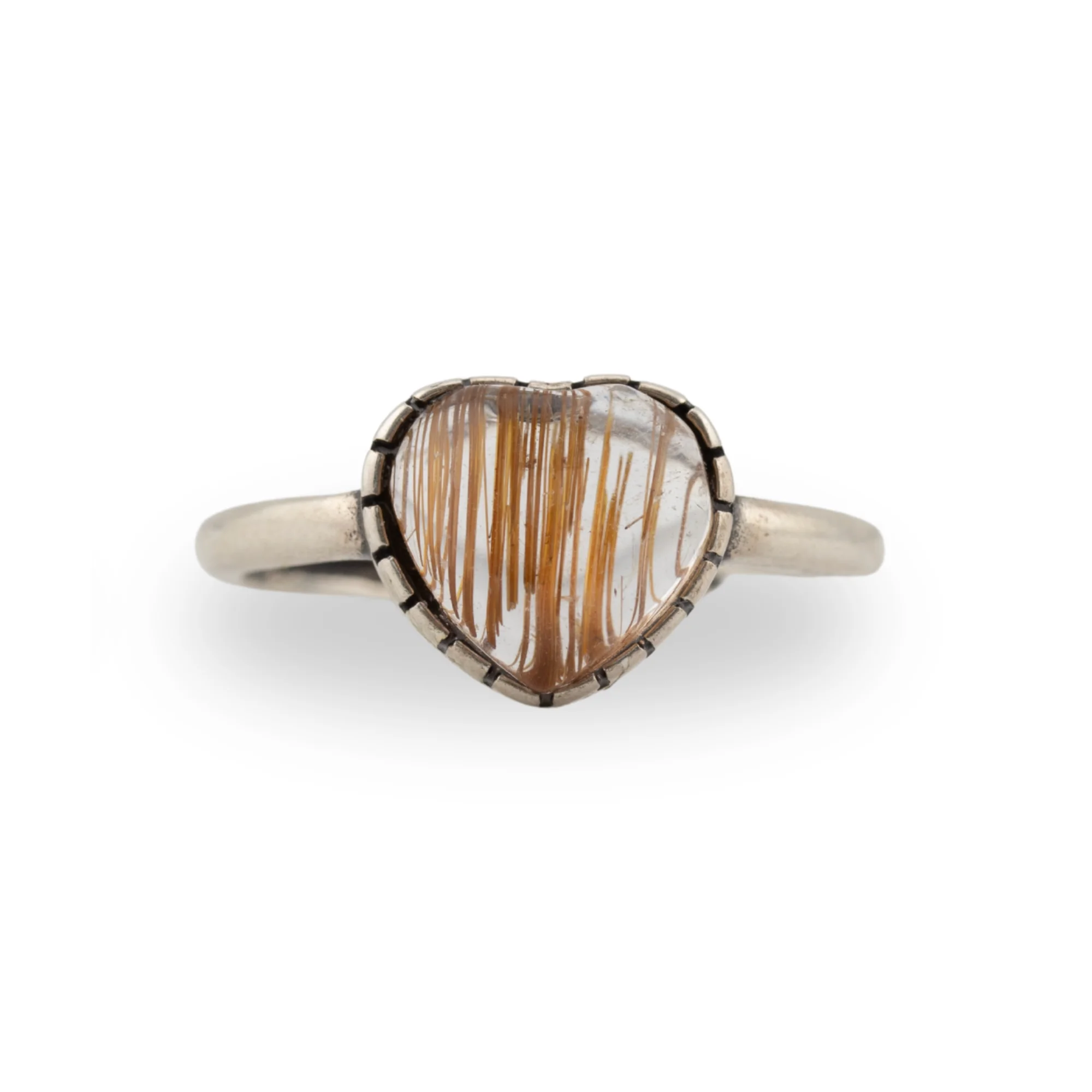 golden Rutilated quartz heart shaped ring