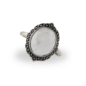 Ring with large moonstone ring in a lotus style frame