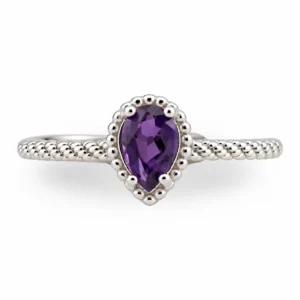 Amethyst tear drop stone in a sterling silver ring