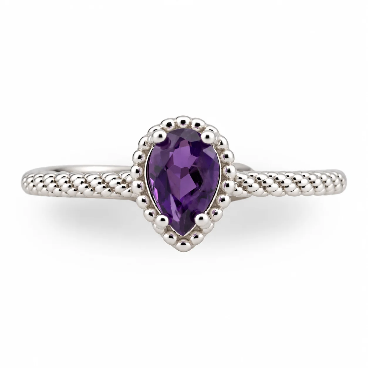 Amethyst tear drop stone in a sterling silver ring