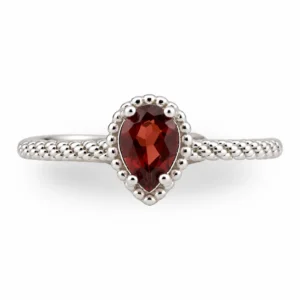 Silver Garnet Tear Drop Style Ring