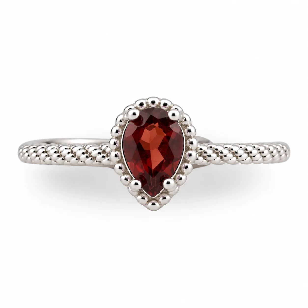 Silver Garnet Tear Drop Style Ring