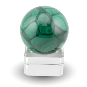 Malachite sphere on glass stand