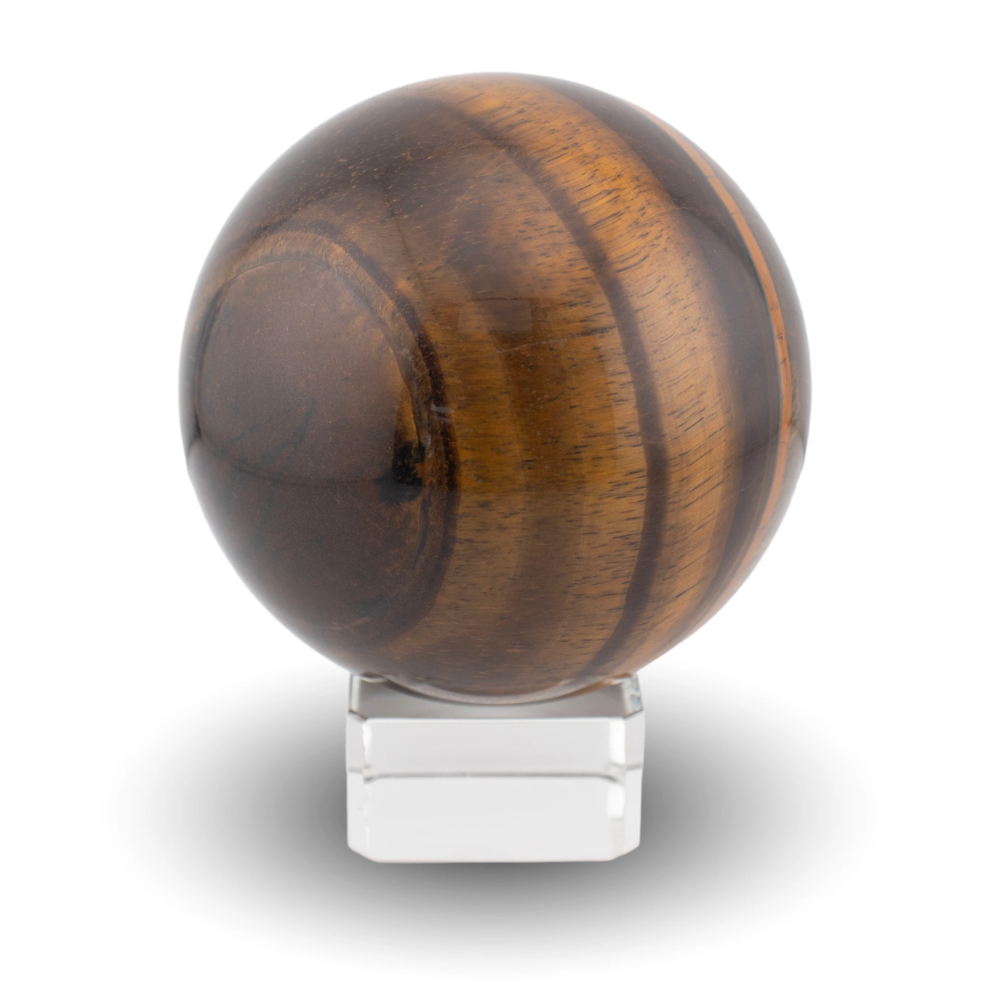 Tiger's eye sphere on glass stand