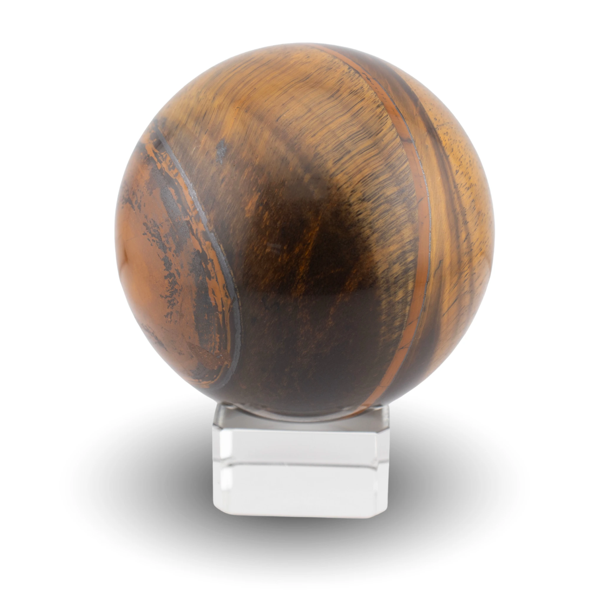 Tiger's eye sphere on glass stand
