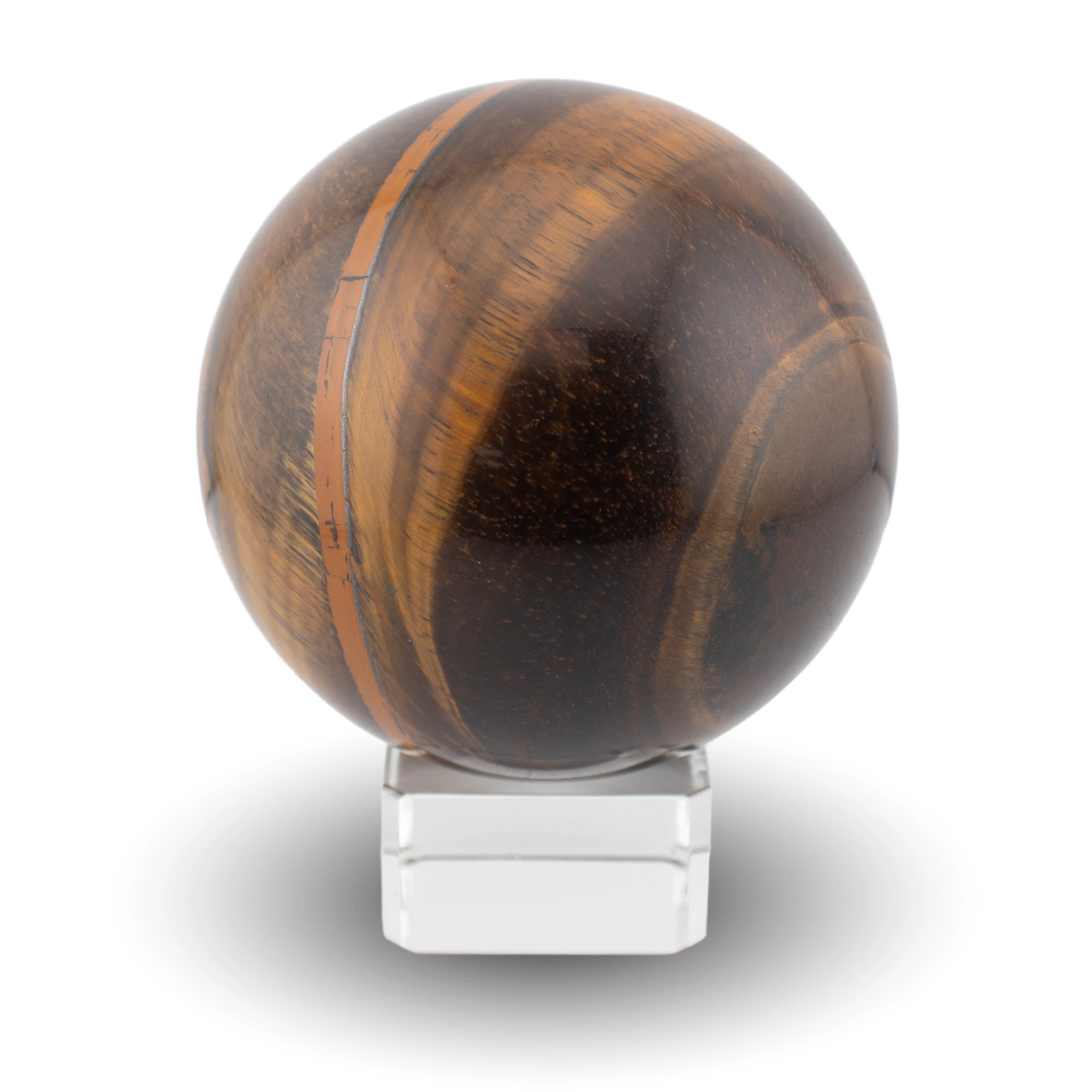 Tiger's eye sphere on glass stand