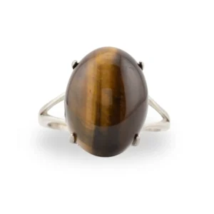 Silver ring with large tigers eye stone held in claw design