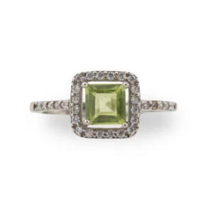 Silver ring with Square-cut natural Peridot gemstone centrepiece